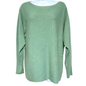 Vila Milano Pointelle Knit Pullover Sweater Womens Size L Soft Green Wool Blend